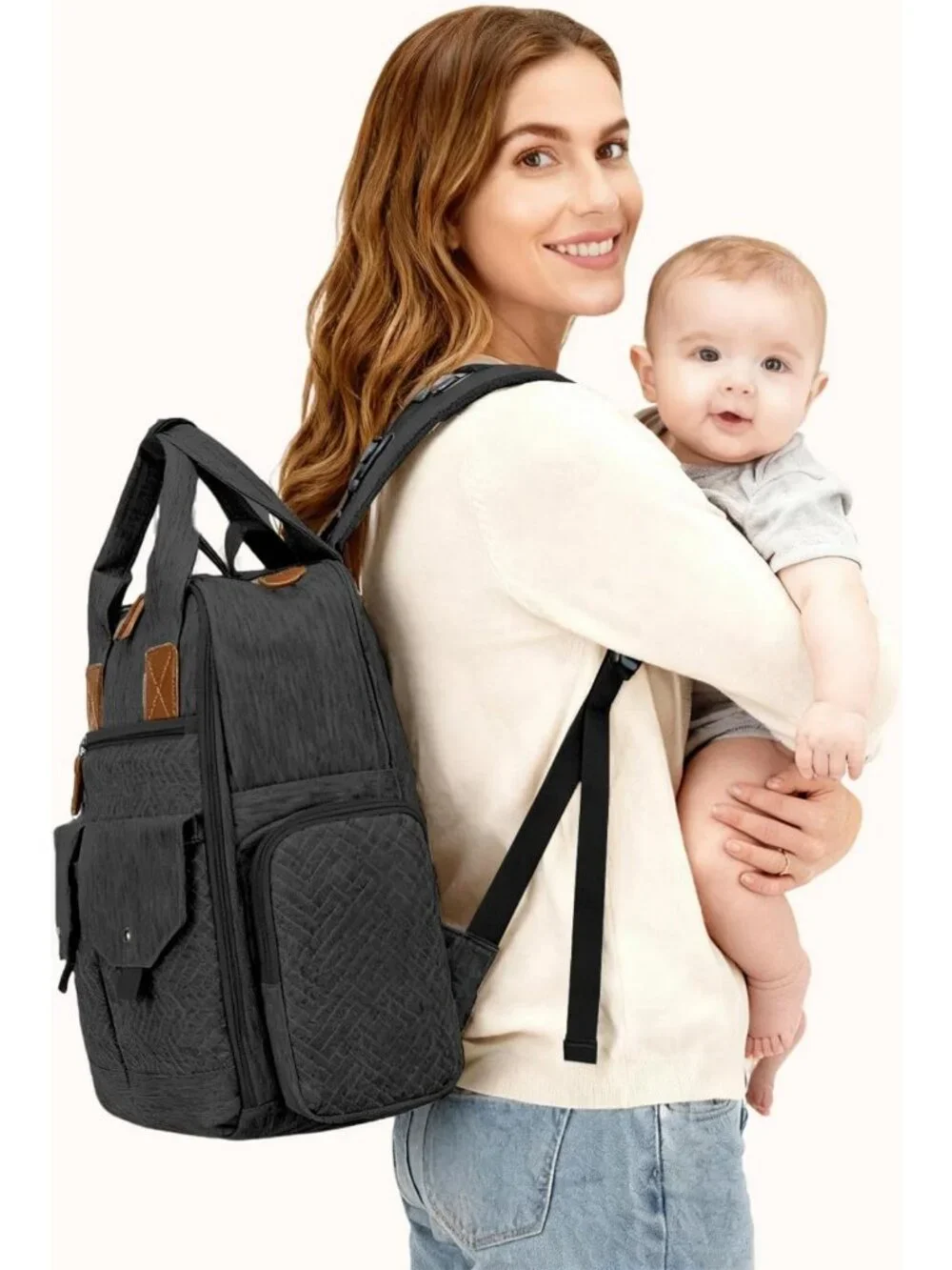 Stylish Large Diaper Bag Backpack with Changing Pad, Waterproof, 4 Insulated